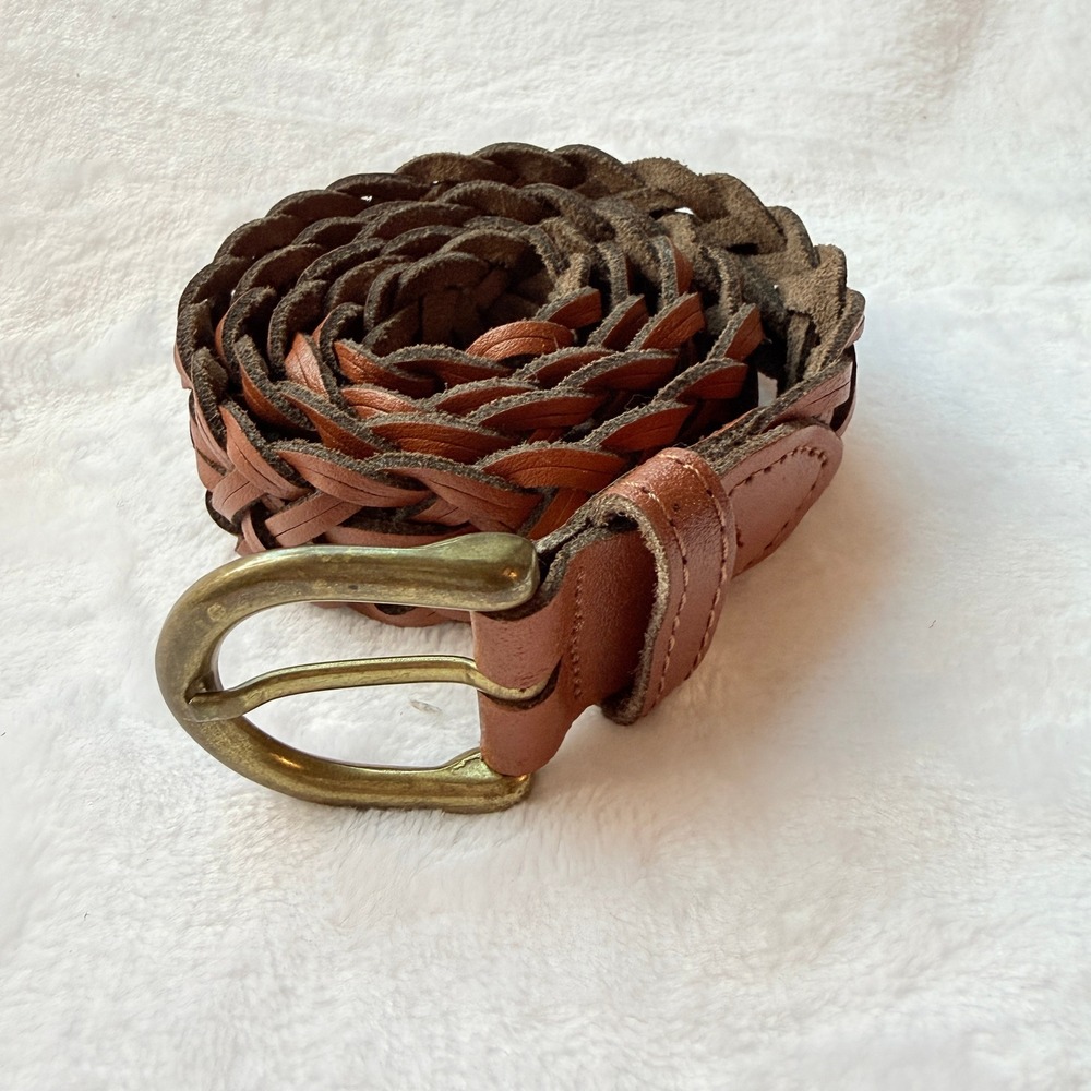 Capezio Argentina Genuine Leather Braided Belt Brown Brass Buckle Boho 34-36